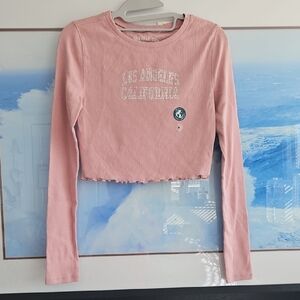 NWT Aeropostale Pink Ribbed Top with Silver Bling Design Sz Med